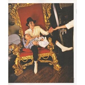Michael Jackson c. 1990s Holding His Son On Throne Portrait Magazine Print